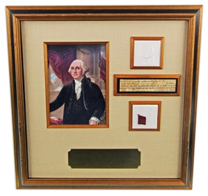 George Washington Signature, Hair Strands & Cloak Fragment - Handsome Presidential Display With
