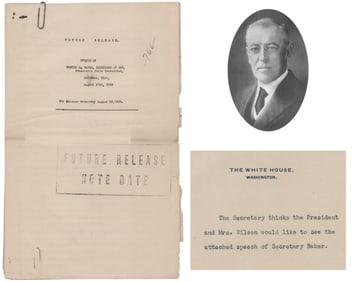 W. Wilson's Copy of Sec. of War's "League of Nations" Speech Delivered at Democratic Convention!