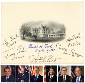 6 Presidents Signed WH Engraving, Incredibly Rare, Most As Presidents, With JSA