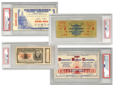 4 Democratic National Convention Tickets, 1936-1965, PSA/DNA Authenticated and Graded