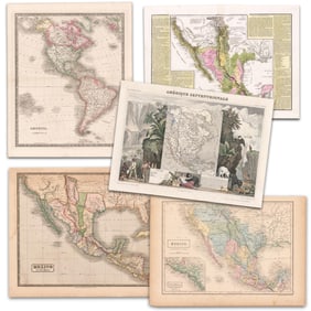 Group of (5) Mid-19th C. Antique Maps of North & South America From British, French & Italian