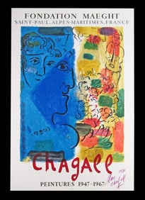 Marc Chagall Signed "Blue Face" Offset Lithographic Exhibition Poster