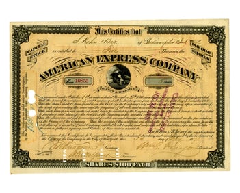 William G. Fargo Signed 1873 American Express Company Stock Certificate