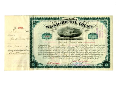 John D. Rockefeller & Henry Flagler Signed Green Standard Oil Trust Stock Certificate