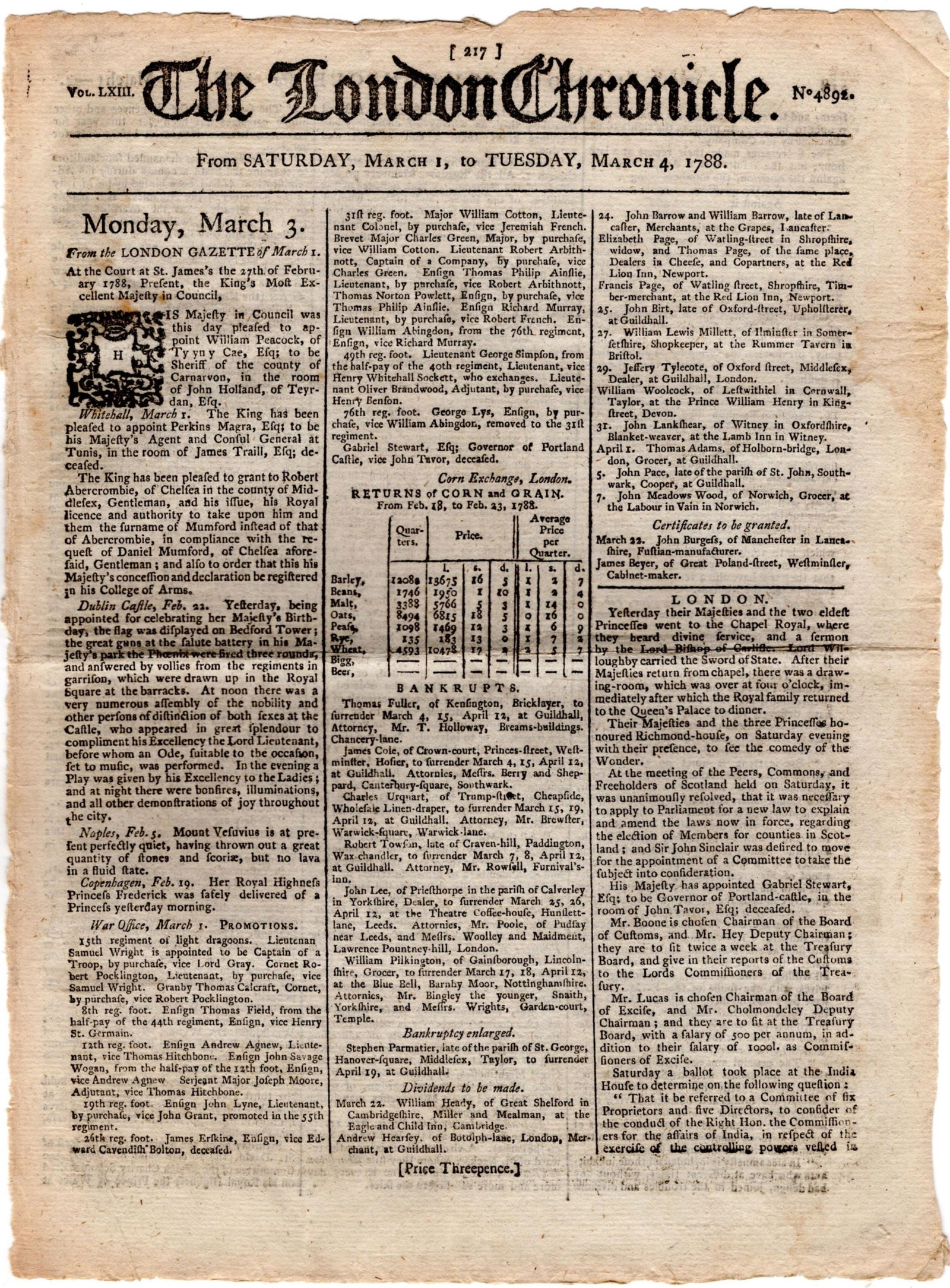 The London Chronicle Prematurely Reports the Death of Benjamin Franklin (1 of 3)