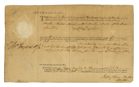 Thomas Heyward Jr. Signed 1788 Warrant as South Carolina Judge