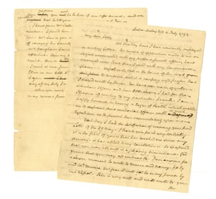 John Jay Letter Written to Wife While Negotiating the Jay Treaty: "There is room for hope..."