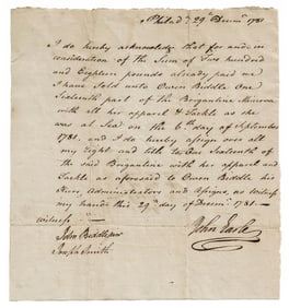 Bill of Sale to Owen Biddle for 1/16 of the Brig Minerva