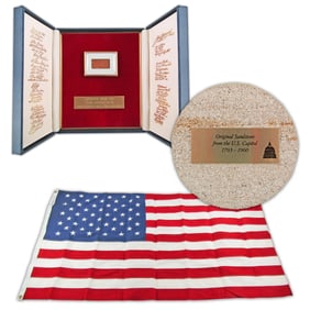 3 Important U.S. History Relics: Sandstone & Flag from U.S. Capitol, Wood from Independence Hall