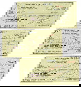 Warren Beatty Group of 3 Signed Checks, 2 Twice-Signed!