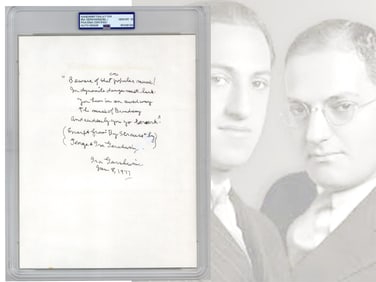 Ira Gershwin Lyrics: Broadway will make you "berserk!" Handwritten & Signed 2x, PSA/DNA GEM MT 10!