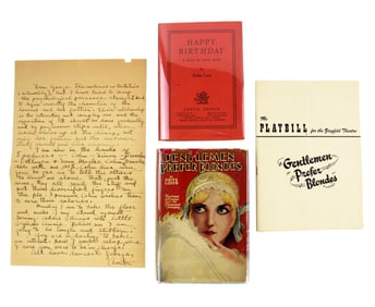 Anita Loos ALS with "Gentlemen Prefer Blondes" & "Happy Birthday"