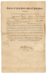 Rare Embargo Certificate from 1809 NYC