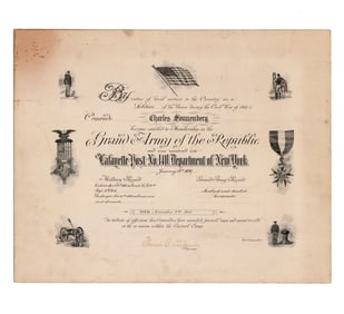 Jewish Soldier Charles Sonnenberg GAR Membership Certificate