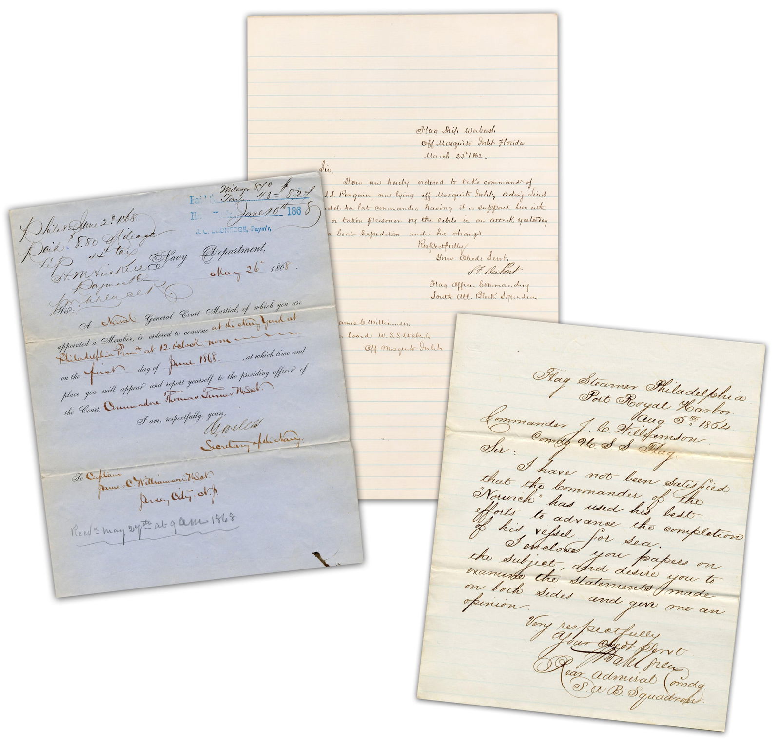 Civil War-Dated Or Era Naval Directives Signed by Gideon Welles & J.A.B. Dahlgren, 3 Pcs, 1862-1868 (1 of 10)