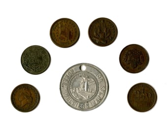 Group of 6 Civil War Tokens with a St. Louis World's Fair Token
