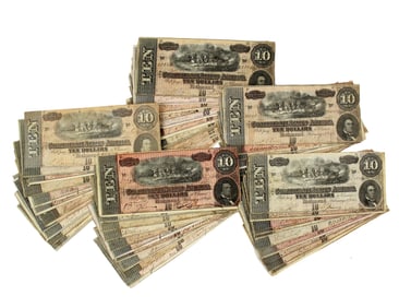 56 Confederate States of America $10 Bank Notes, War-Dated 1864