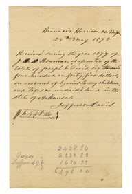 Jefferson Davis Autographed Receipt Signed "on account of legacies to my children"