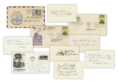 Iwo Jima (10) Marine Autographs, Many M.O.H. Recipients & Rare Examples: Basilone, Schrier, "Howlin