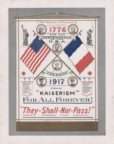 WWI Era “Banner of Freedom” Showcasing Close Ties of France & US and Commemorating the