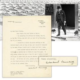Winston Churchill TLS: "I should be a little shy about writing on the British Navy's role in time of