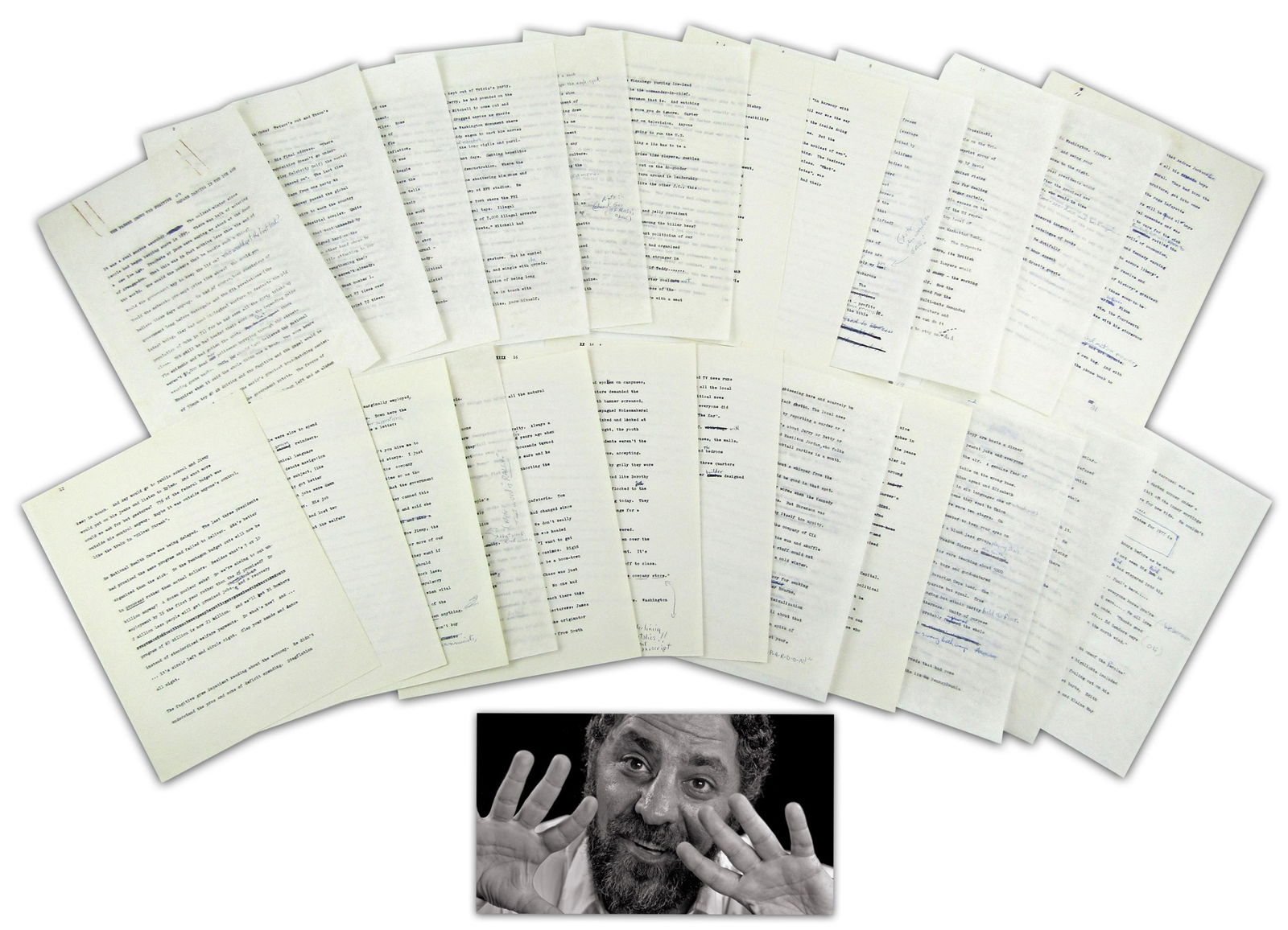 Abbie Hoffman Hand-Corrected & Edited "Square Dancing in Ice Age" 24pp Typescript: Abbie Hoffmann.p., ca. 1978-1982Abbie Hoffman Hand-Corrected & Edited "Square Dancing in Ice Age" 24pp TypescriptTypescript with manuscript editsA 24pp typescript manuscript, "The Farme