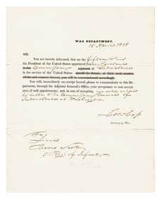 Lewis Cass Signed Presidential Appointment as Secretary of War