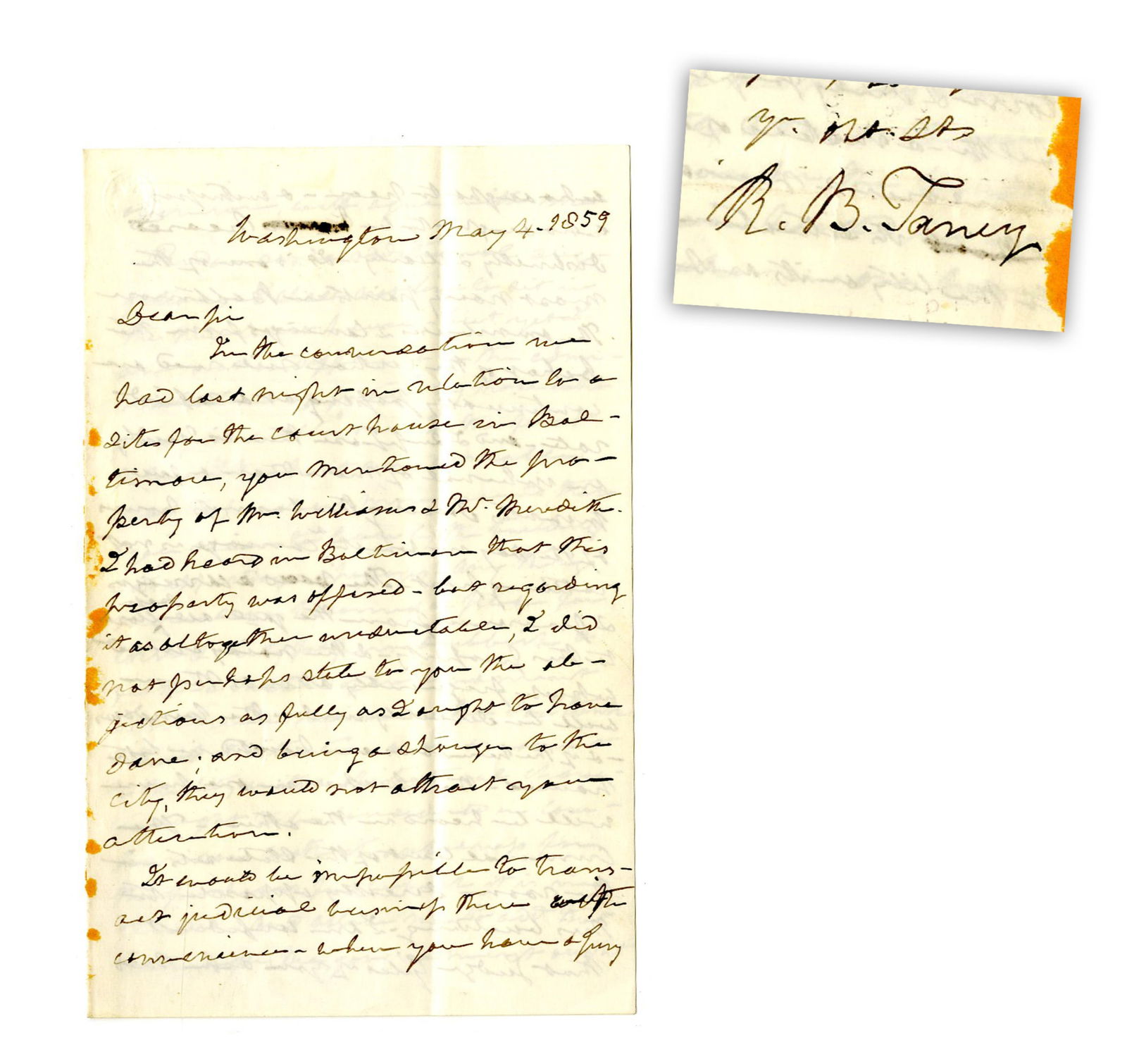 Roger Taney ALS to Jeremiah Sullivan Black on New Federal Court House Location (1 of 4)