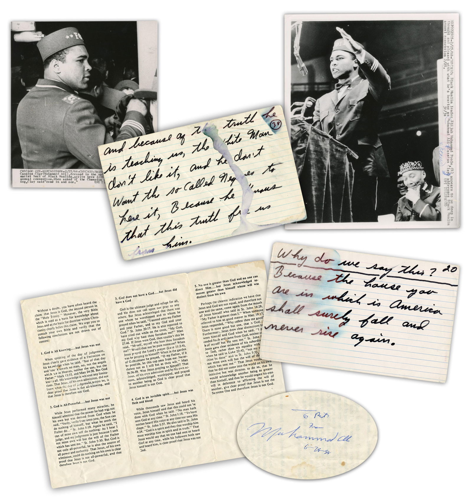 Muhammad Ali Archive Incl. Nation of Islam Signed Pamphlet & Two Speech Cards, 5 Pcs, With JSA, (1 of 13)
