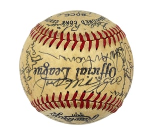 DiMaggio, Mize, Spahn, Musial, Slaughter and 31 Other HOFers and Greats, JSA Superb Ball!