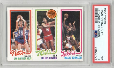 Magic Johnson, Julius Irving & Jan Kolff Topps Mini Card 1980s - PSA/DNA NM 7