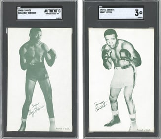 Sonny Liston and Sugar Ray Robinson Exhibits Cards, SGC Graded and Slabbed