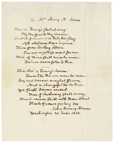 JQ Adams Handwritten & Signed Poem: "Power like this can ne'er be mine" - Mentioned in His Diary