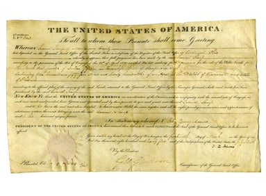 1825 Superb John Quincy Adams Signed Grant For Land In Ohio