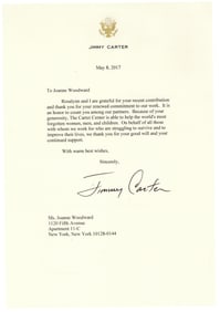 Carter Thanks Joanne Woodward for Donation, On Behalf of "world's most forgotten women, men and