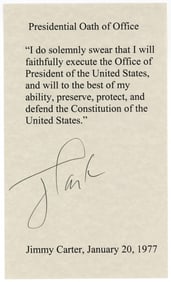 Jimmy Carter Signed Souvenir Presidential Oath of Office, Excellent Signature