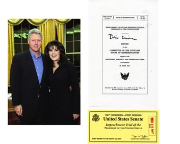 Bill Clinton Impeachment Ticket for Opening Day of Trial & Signed House Report Typescript