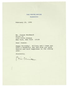 As President, Clinton Sends Actress Joanne Woodward Birthday Wishes