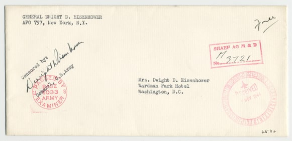 Dwight D. Eisenhower Endorsed WWII-Dated Censored Envelope Addressed to Mamie Eisenhower