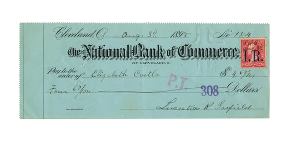 Lucretia Garfield Signed Check, Gorgeous Signature