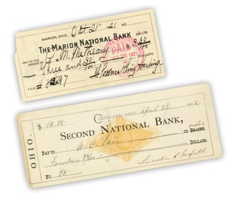 First Ladies Lucretia Garfield & Florence Harding Signed Check Pair