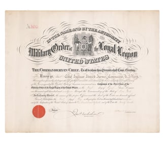 1891 Military Order of Loyal Legion Signed by Rutherford B. Hayes