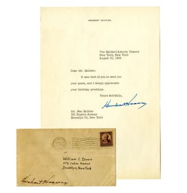 Herbert Hoover Signed Typed Thank You Letter with Signed Separate Envelope