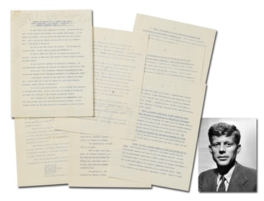 JFK: A Boat Doodle & More Than 50 Words In His Hand! Address as Senator Quoting FDR, T.S. Eliot,