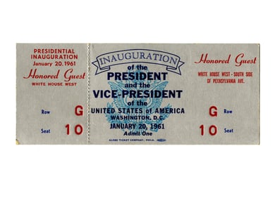 JFK Inauguration "Honored Guest" Ticket, Complete/Uncut