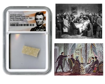 Lincoln Blood-Stained Towel from his Death Chamber, CAG Encapsulated