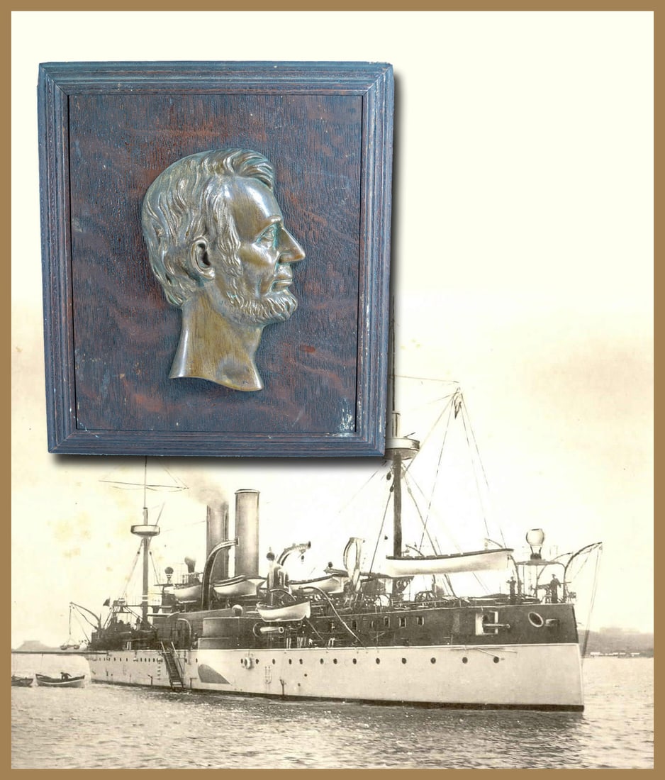Metal from the sunken warship U.S.S. Maine, molded into a bust of Abraham Lincoln (1 of 3)