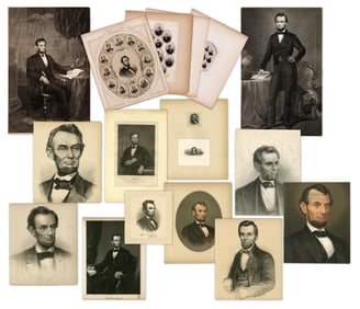 Abraham Lincoln Dealer's Lot of 18 Engravings & Prints; Diverse Poses, Scenes, & Cabinet Portraits!