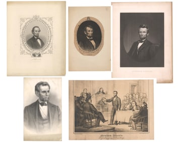 Abraham Lincoln 5 Engravings, Includes William Sartain and John H. Bufford