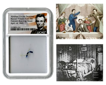 Lincoln Deathbed Blanket Threads from Peterson Boarding House. CAG Encapsulated.